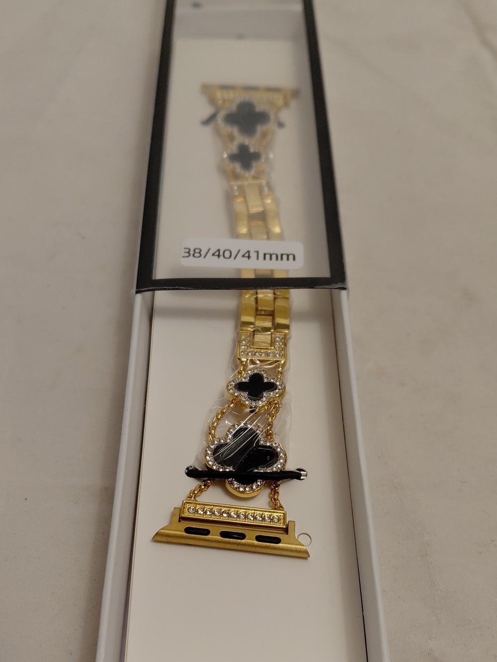 Gold Tone Women's Decorative Watch Band with Black Accents
